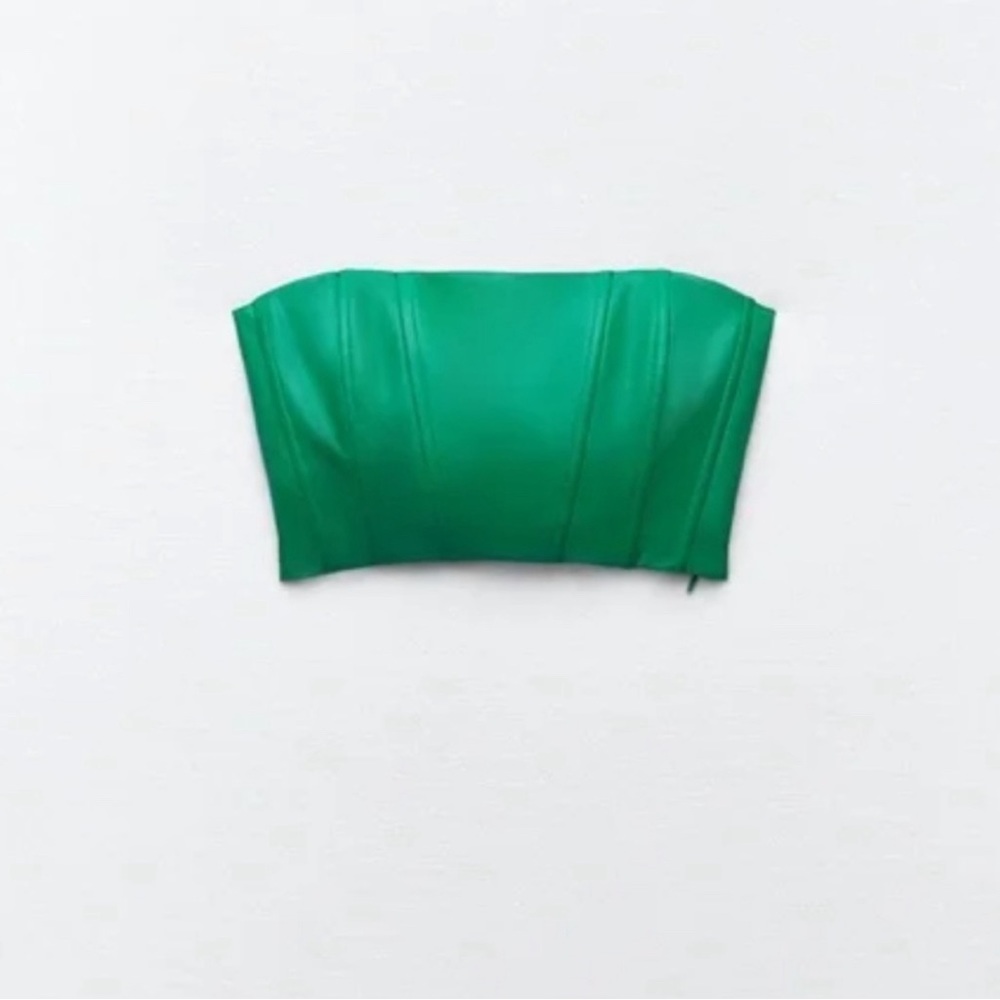 NWOT Zara green faux leather corset top